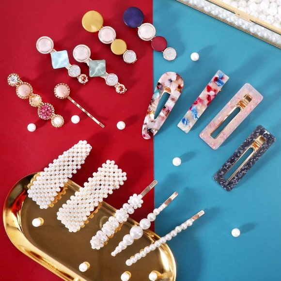 28 PCS Hingwah Pearls and Acrylic Resin Hair Clips, Handmade Hair Barret… main image 7